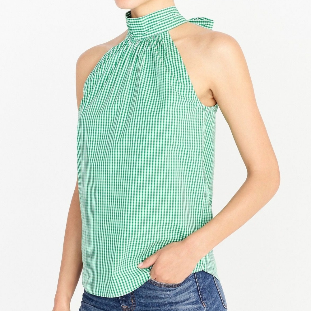 J.Crew Gingham Tie-Up Mock Neck Tank Blouse
